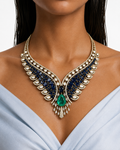 Rosha Sapphire & Emerald Moissanite Polki Kundan Necklace Set (Necklace & Earrings)