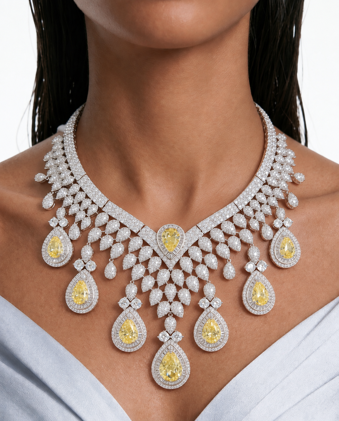 Odette Citrine Teardrop Diamond-Like Zircon Drop Necklace Set – Necklace & Earrings