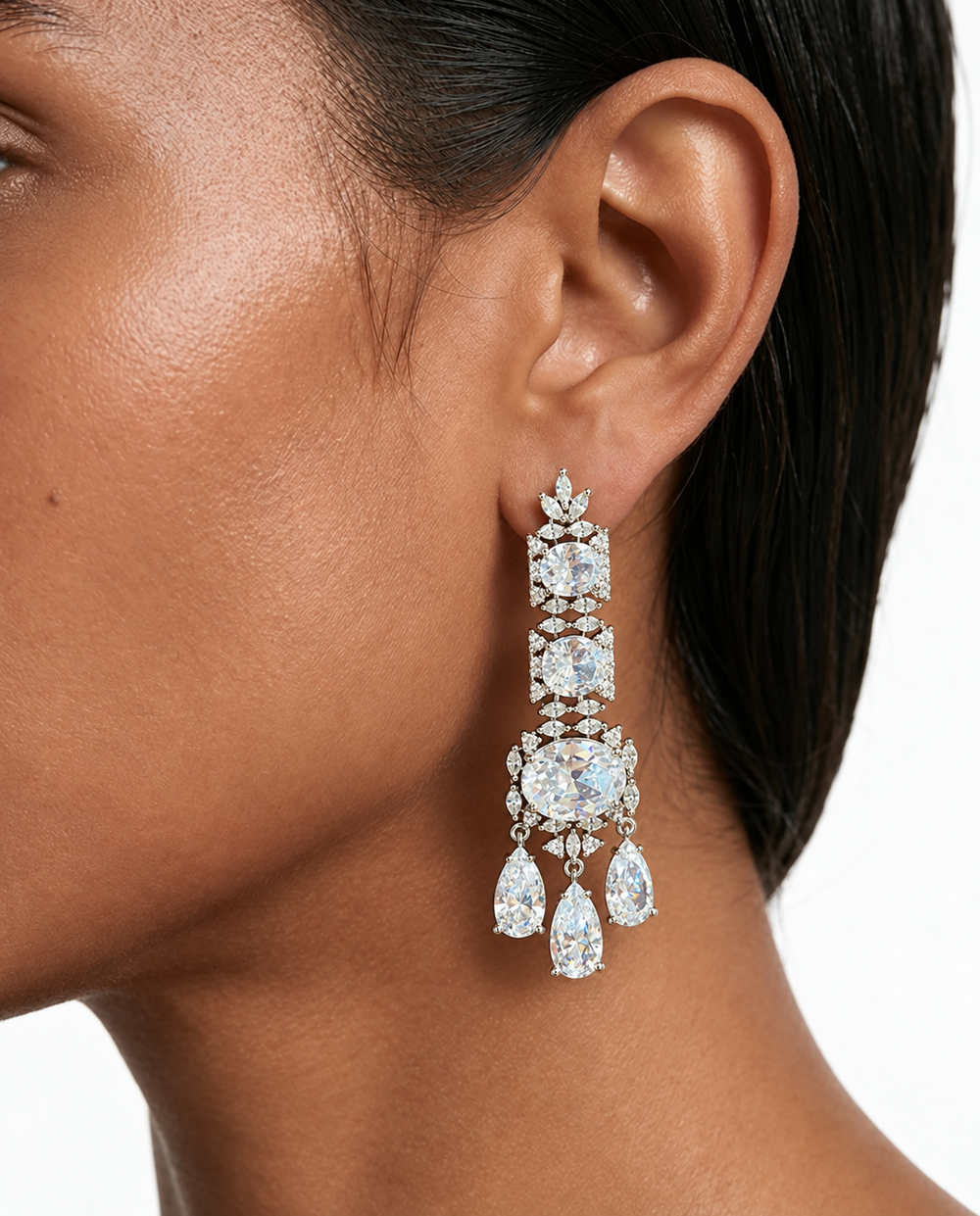 Zaya Diamond-Like Zircon Ovals with Diamond Pear Drops Choker Necklace Set – Necklace & Earrings