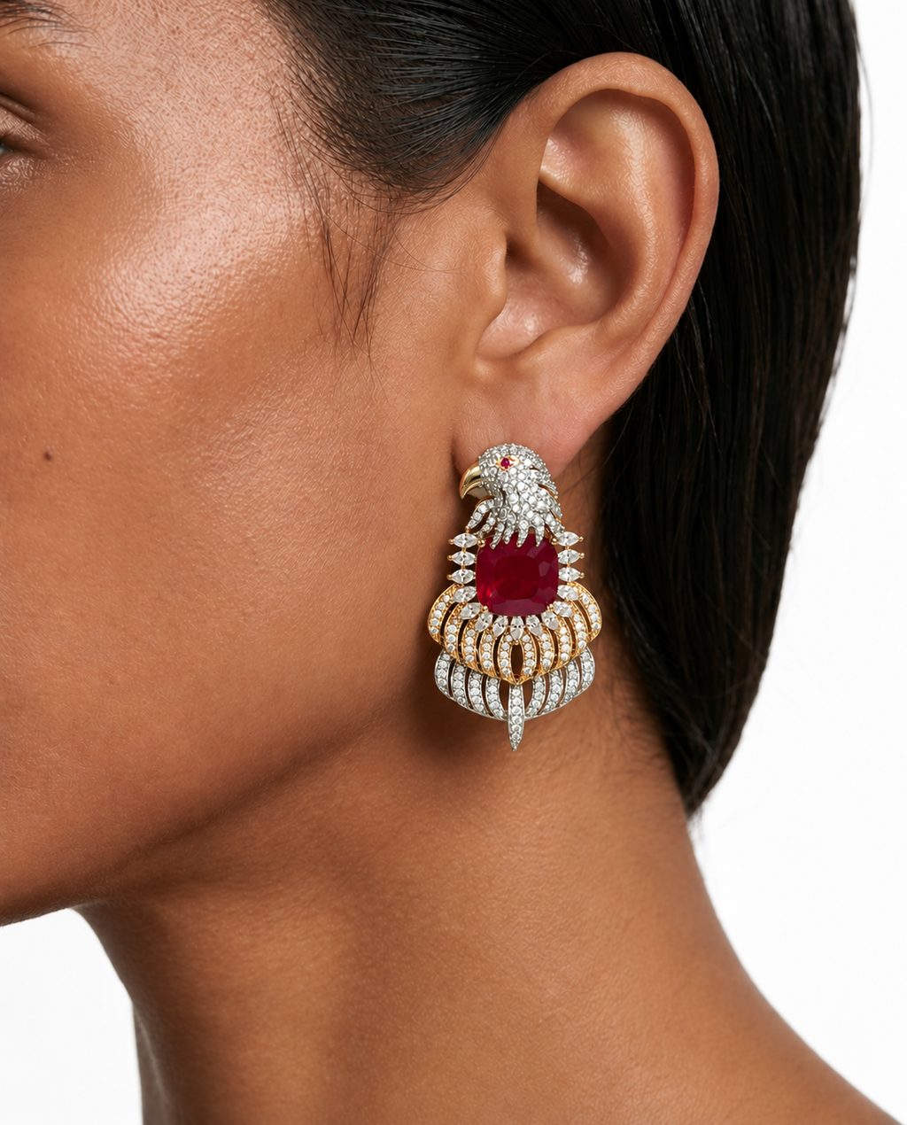 Reeya Ruby Diamond-Like Zircon Eagle Wing Necklace Set – Necklace & Earrings