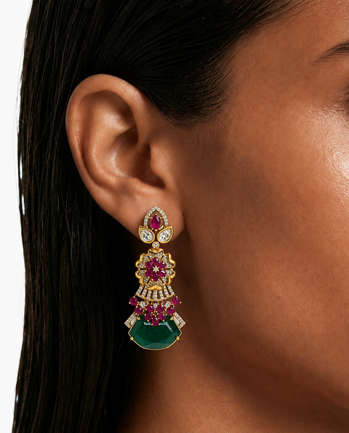 Naisha Ruby & Emerald Floral Pendant Moissanite Polki Kundan Choker Necklace Set – Necklace & Earrings