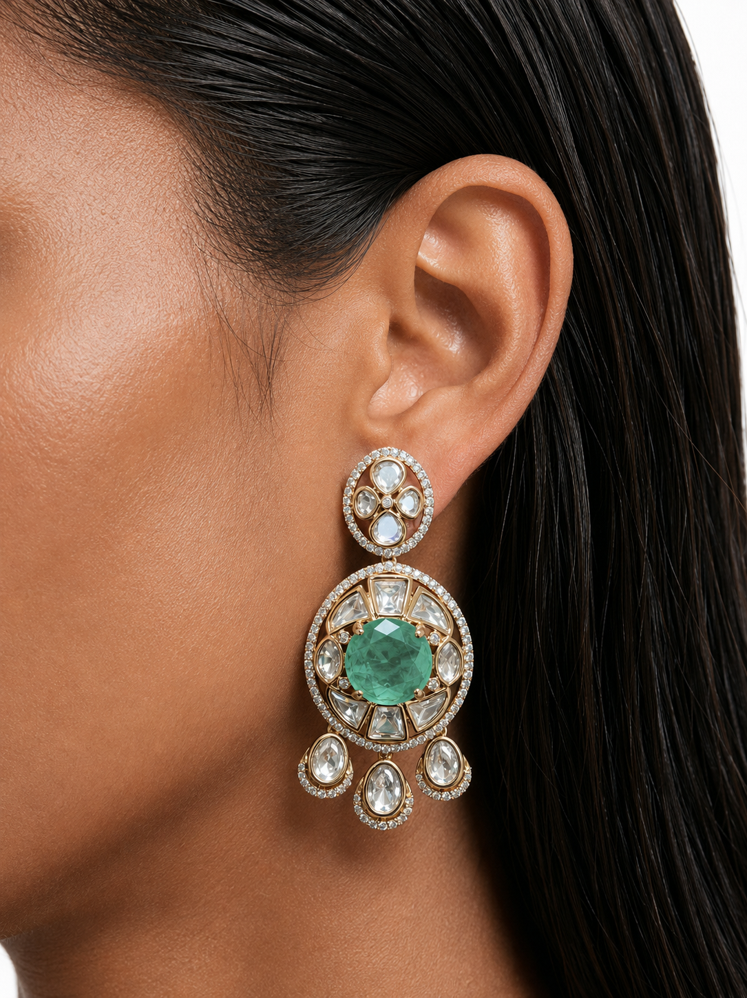 Riizaa Mint with Zircon Diamond Detailing Necklace Set – Necklace, Earrings & Maang Tikka