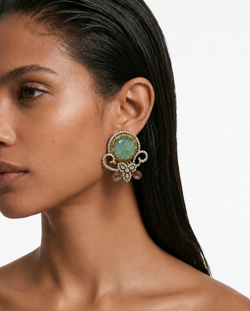 Zia Mint & Peach Floral Studs