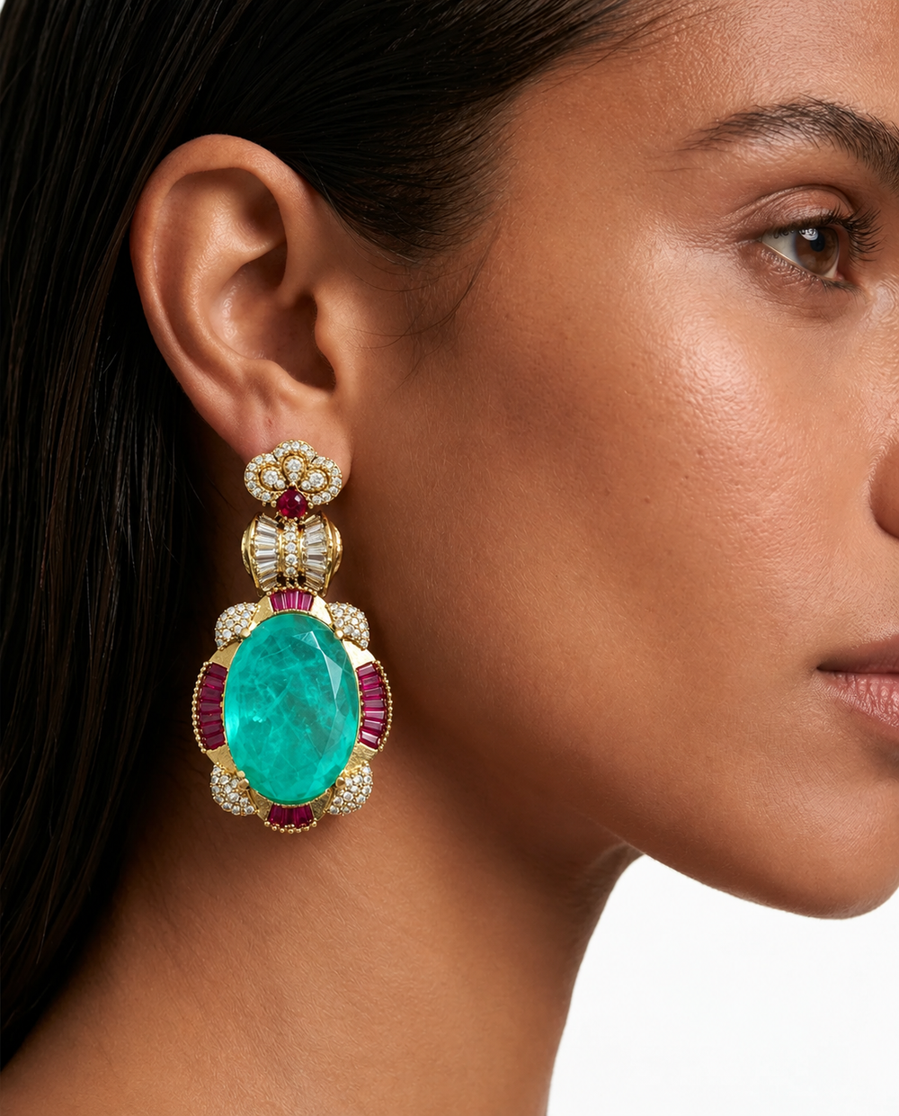 Haniya – ensemble de colliers avec pendentif ovale double couche, menthe et rubis, Moissanite Polki Kundan, collier et boucles d'oreilles