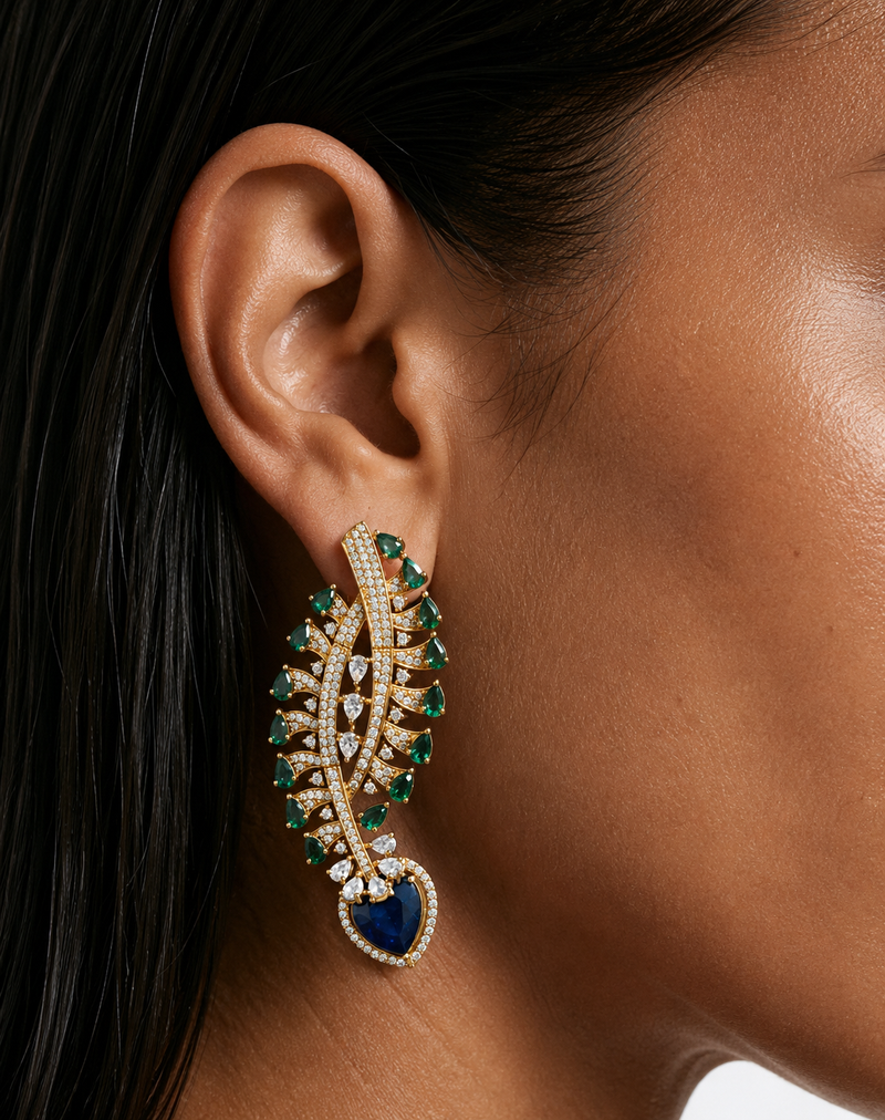 Tiya Sapphire & Emerald with Zircon Diamond Detailing Necklace set (Necklace & Earrings )