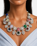 Nayab Multicolour Semi Precious Moissanite Diamond Necklace Set (Necklace & Earrings)