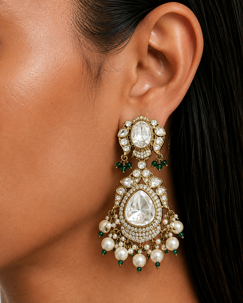 Aabha Pearls & Moissanite Polki Kundan with Zircon Diamond Detailing Necklace Set – Necklace & Earrings