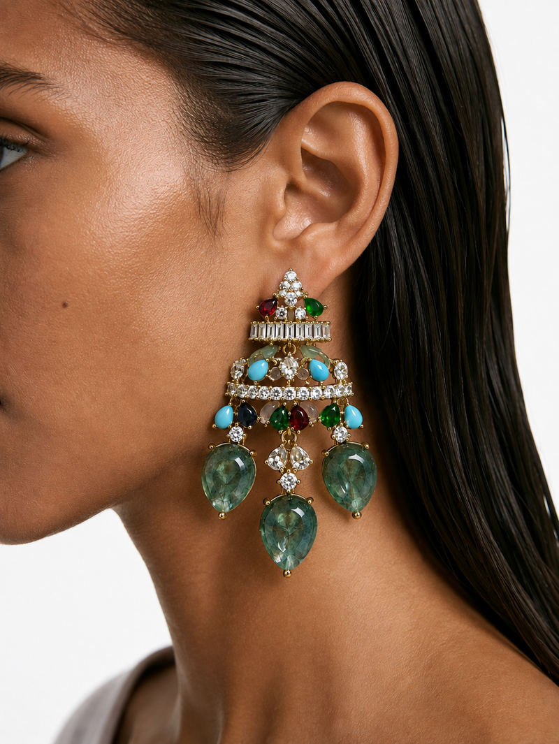 Lola Mint & Multicolour Drop Statement Earrings