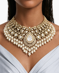 Ensemble de colliers Mahira Diamond & Pearl Polki Kundan – Collier, boucles d'oreilles et Maang Tikka