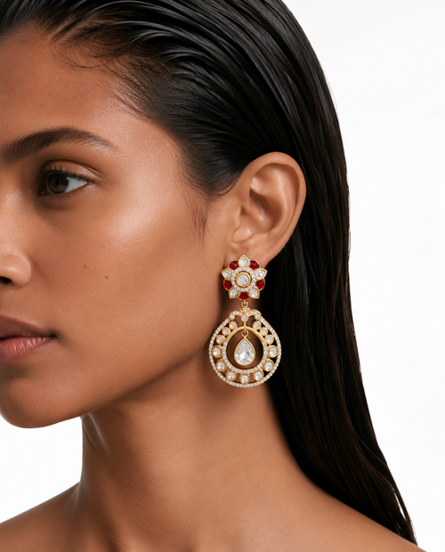 Anokhi Ruby Teardrop Moissanite Polki Kundan kettingset – ketting en oorbellen