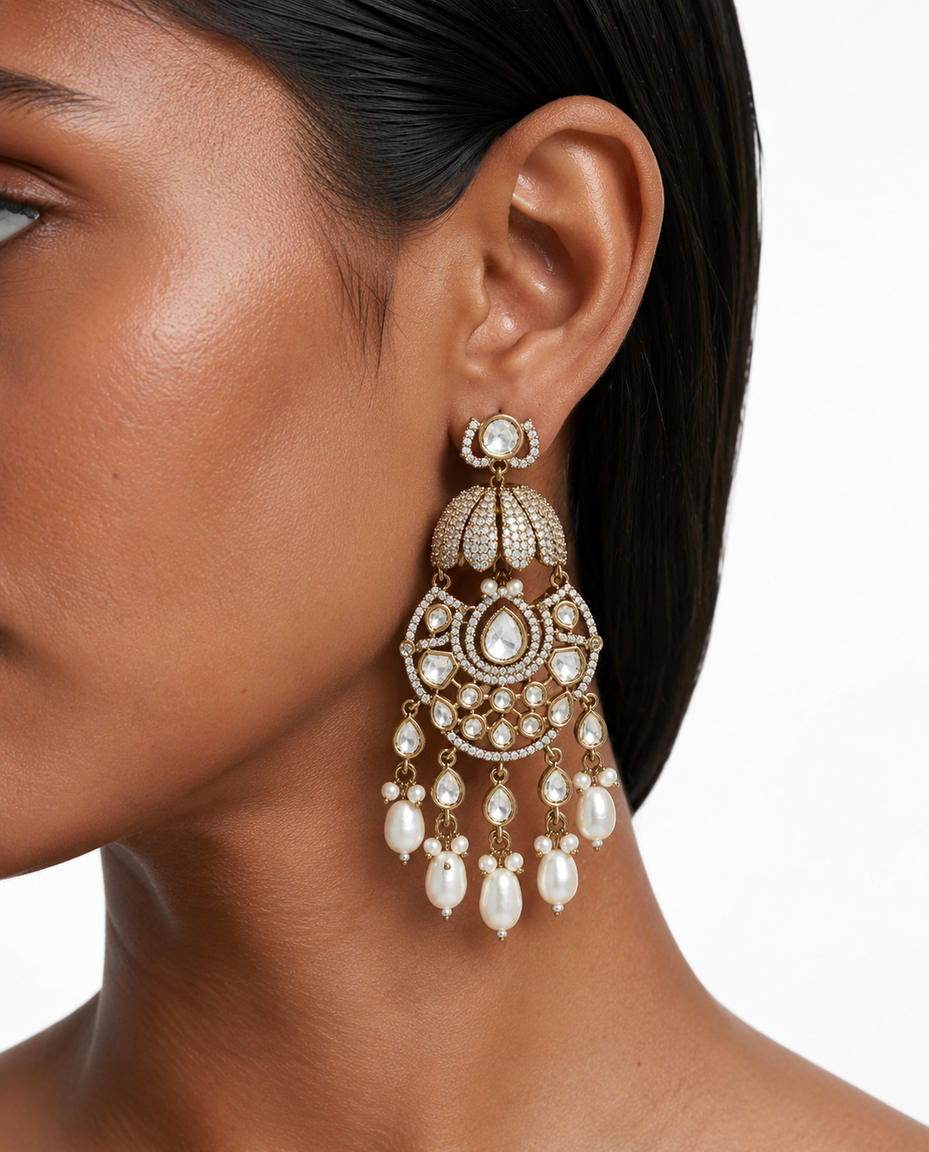 Lia Diamond & Pearl Moissanite Polki Kundan Statement Necklace Set – Necklace, Earrings & Maang Tikka