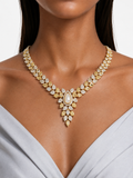 Ziya Pearl Gold-Tone Diamond-Like Zircon Statement Necklace Set – Necklace & Earrings