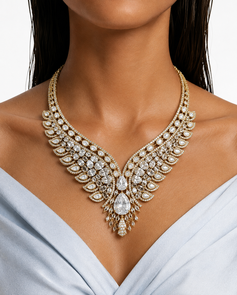 Rosha Moissanite Polki Kundan Necklace Set (Necklace & Earrings)