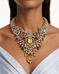 Nimra Multicolor Peacock & Floral Diamond-Like Zircon Necklace Set – Necklace & Earrings