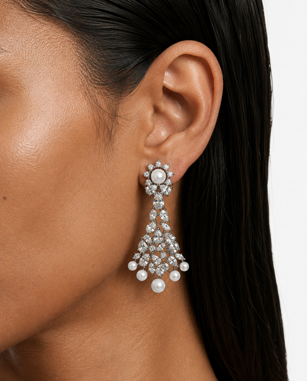 Rimsha Pearl Diamond-Like Zircon Statement Necklace Set – Necklace & Earrings