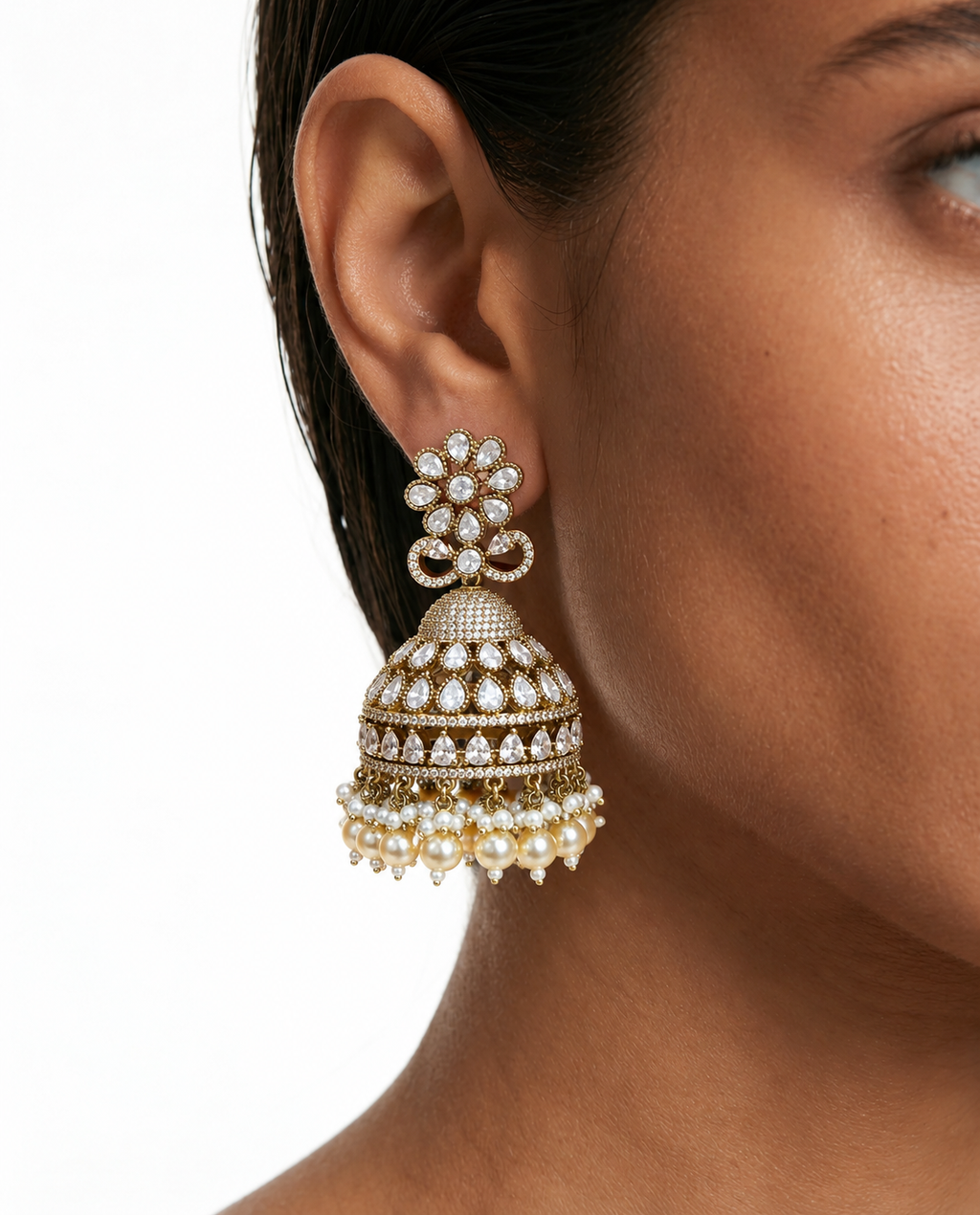 Ensemble de colliers de mariée superposés floraux Rajika Moissanite Polki Kundan – Collier, boucles d'oreilles et Maang Tikka