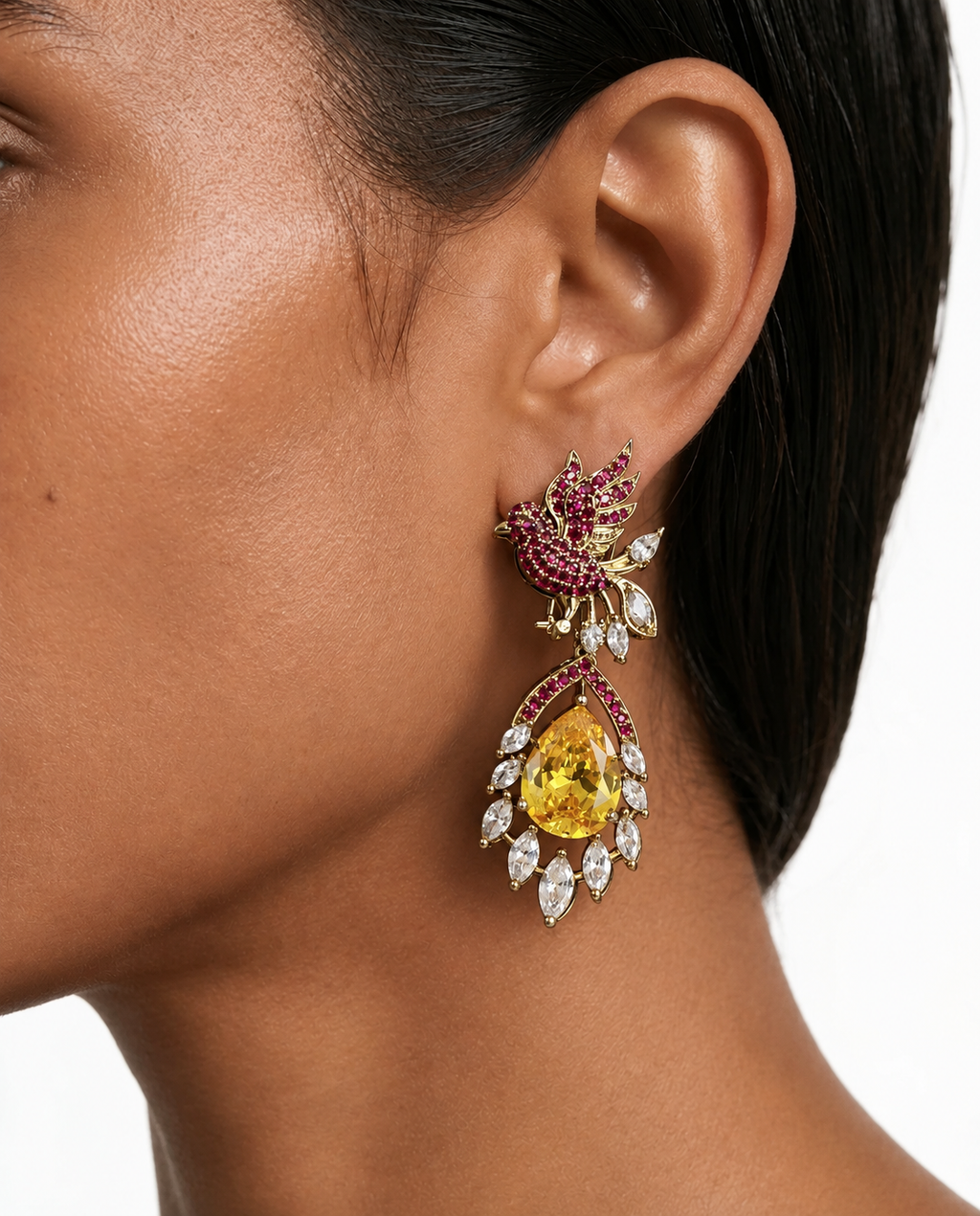 Nimra Multicolor Peacock & Floral Diamond-Like Zircon Necklace Set – Necklace & Earrings