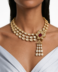 Miette Ruby Three Layer Moissanite Polki Kundan Floral Tassel Necklace Set – Necklace & Earrings