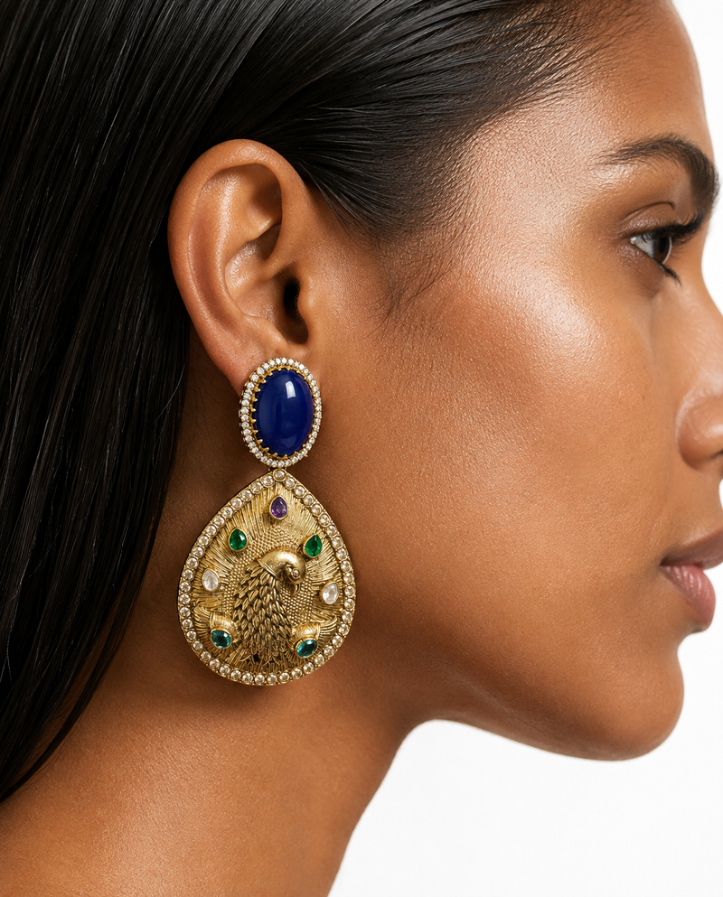 Ziya Sapphire Peacock Statement Earrings