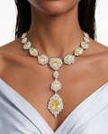 Mishka Citrine Heart Teardrop طقم عقد من الزركون يشبه الماس - قلادة وأقراط