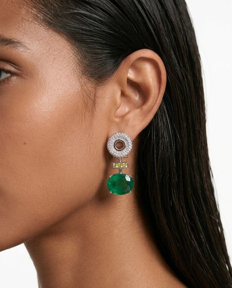 Noorain Emerald Citrine Diamond-Like Zircon Necklace Set — worn on model — Prerto