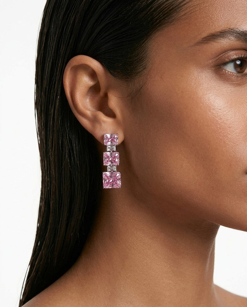 Dima Pink Diamond-Like Zircon Pavé Necklace Set — worn on model — Prerto