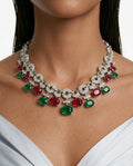 Noorain Emerald Ruby Diamond-Like Zircon Necklace Set by Prerto