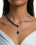 Amani Sapphire Diamond-Like Zircon Drop Pendant Necklace Set by Prerto