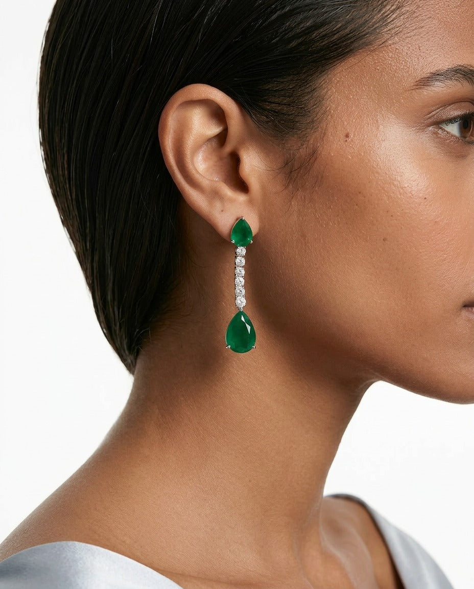 Amani Emerald Diamond-Like Zircon Drop Pendant Necklace Set — worn on model — Prerto