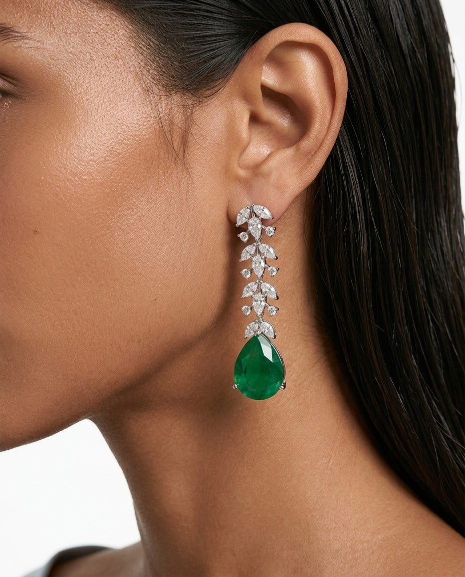Eman Emerald Diamond-Like Zircon Compressed Necklace Set — worn on model — Prerto