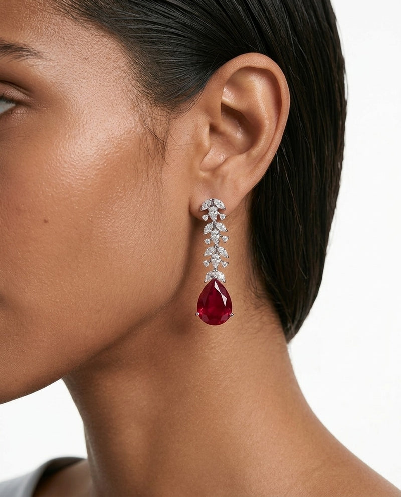 Eman Ruby Diamond-Like Zircon Compressed Necklace Set — worn on model — Prerto