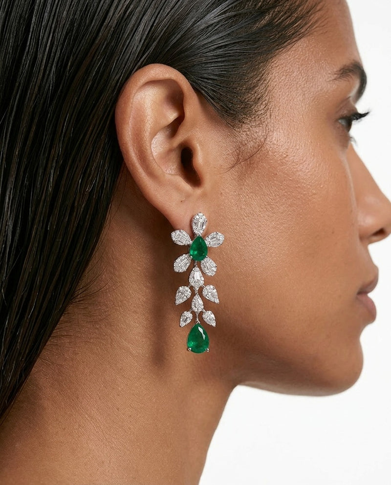 Dania Emerald Diamond-Like Zircon Compressed Necklace Set — worn on model — Prerto
