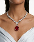 Eman Ruby Diamond-Like Zircon Compressed Necklace Set by Prerto