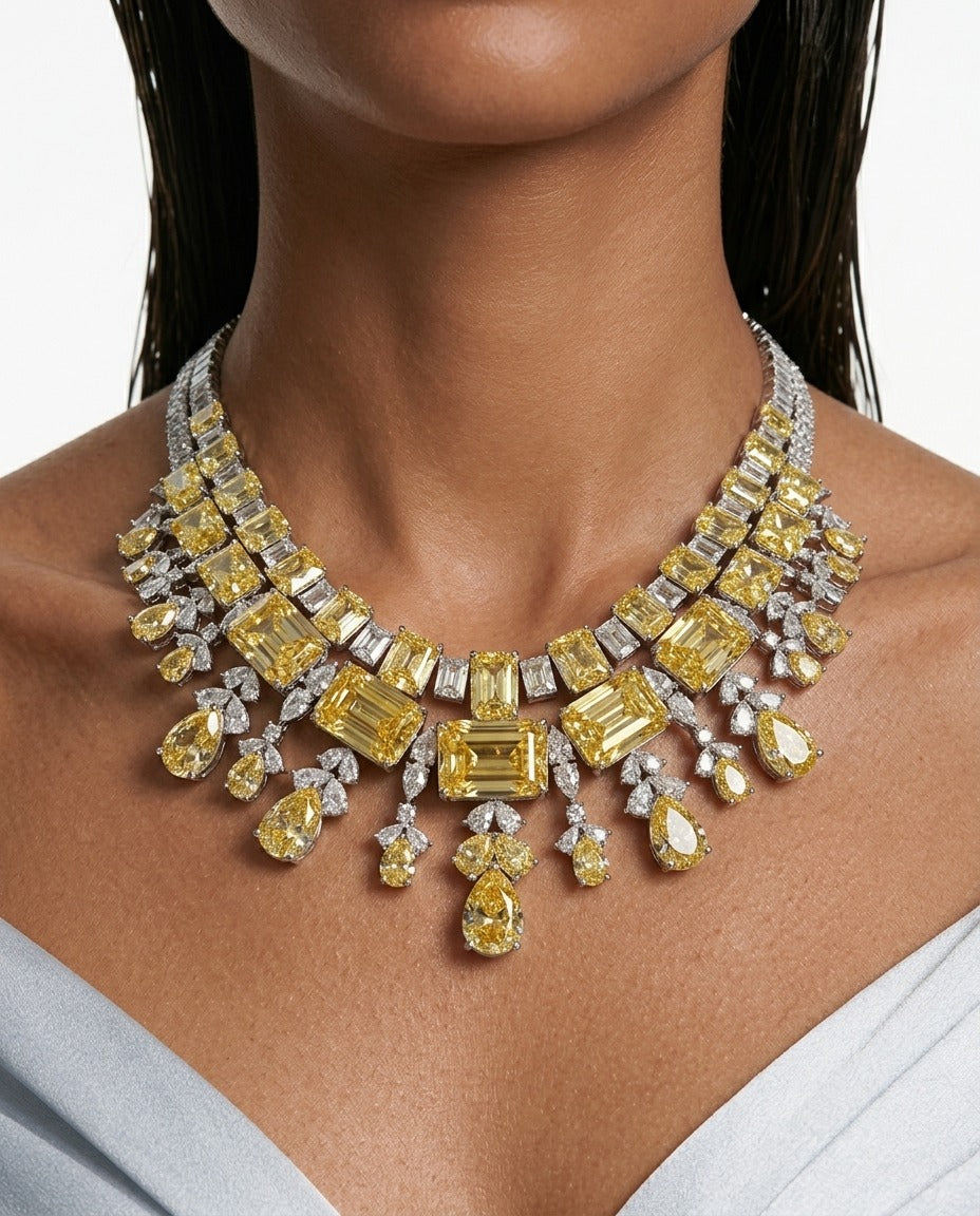 Maharani Amalina & Dima Citrine Zircon Couture Duo Necklace Set by Prerto