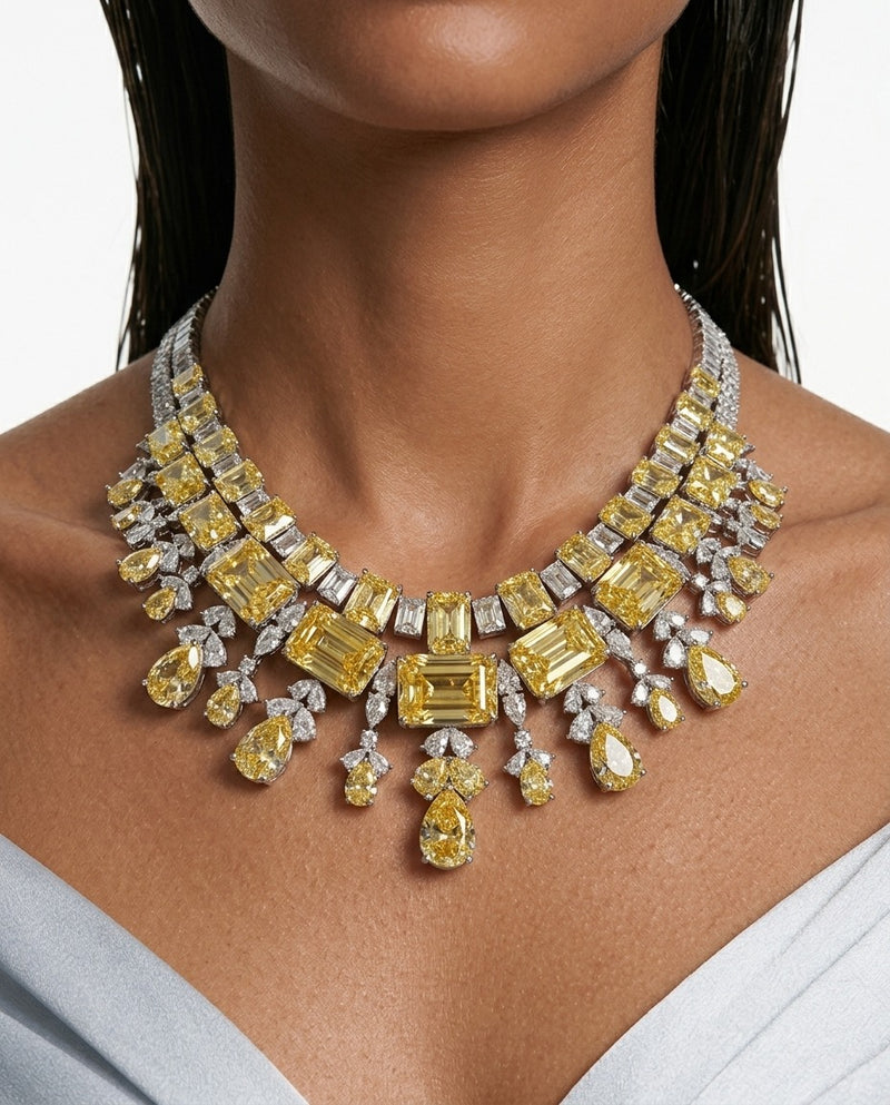 Maharani Amalina & Dima Citrine Zircon Couture Duo Necklace Set by Prerto