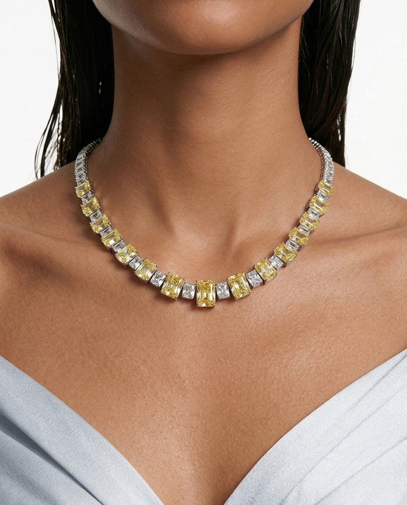 Maharani Dima Citrine & Citrine Cushion Cut Zircon Duo Necklace Set — detail view — Prerto