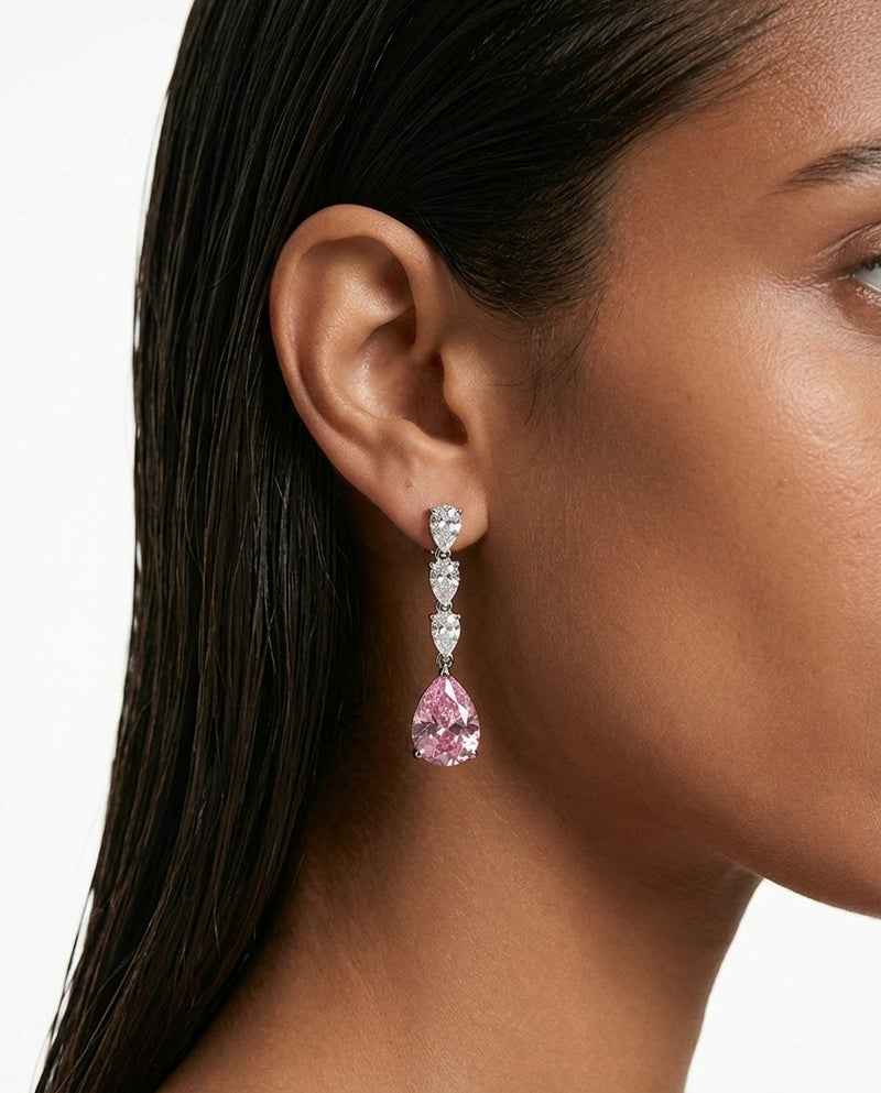 Liyana Pink Drop Diamond-Like Zircon Necklace Set — worn on model — Prerto