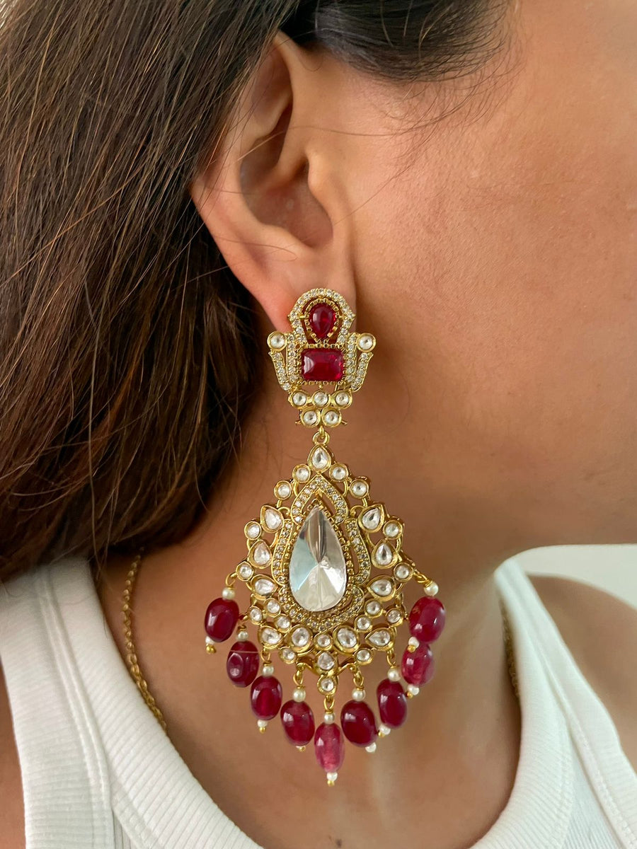 Maharani Padma Ruby Kundan Statement Necklace Set (Necklace, Earrings & Mang Tika)