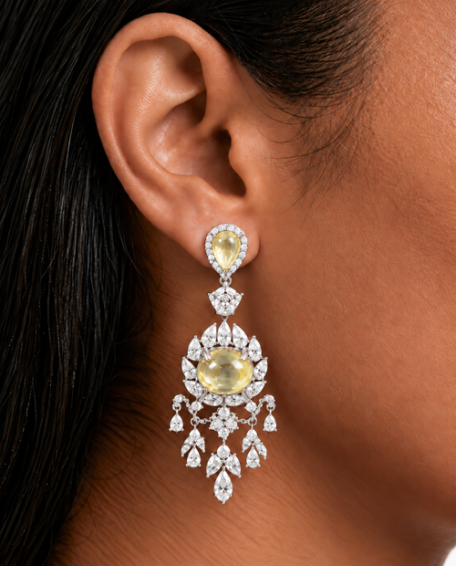 Maharani Vionne Citrine Floral & Teardrop & Tilly Citrine Floral Diamond Necklace Set (2 Necklace & 2 Earrings)