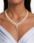 Nell Pearl & Leaf Diamond-Like Zircon Necklace Set – Gold-Tone – Necklace & Earrings