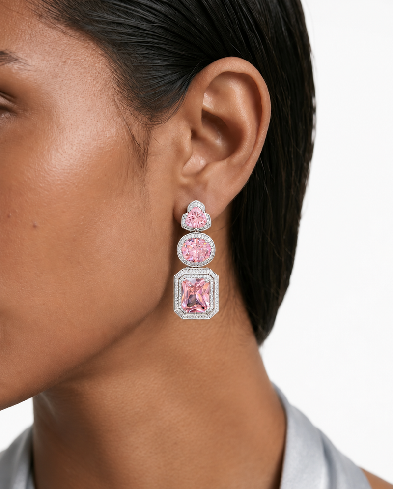 Della Pink Diamond-Like Zircon Drop Pendant Necklace Set – Necklace & Earrings