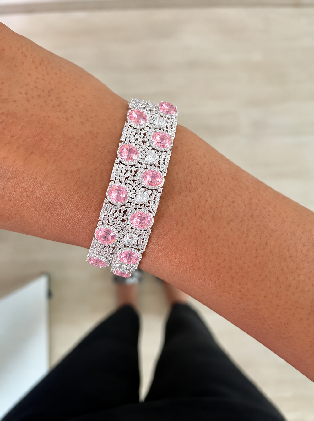 Somi Pink Diamond-Like Zircon Lattice Bracelet