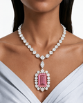 Afiya Pink Diamond-Like Zircon Statement Necklace Set – Necklace & Earrings