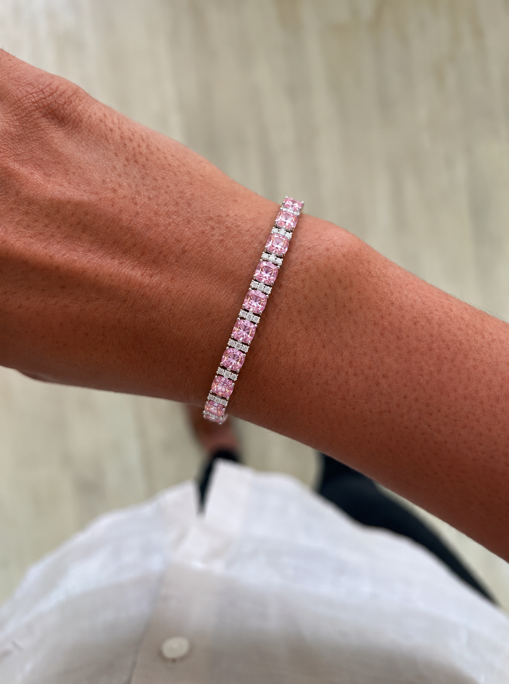 Bhavi Pink Diamond-Like Zircon Tennis Bracelet