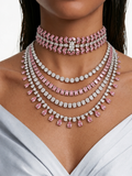 Maharani Celine & Nayara Pink Diamond-Like Zircon Necklace Set (2 Necklaces & 2 Earrings)