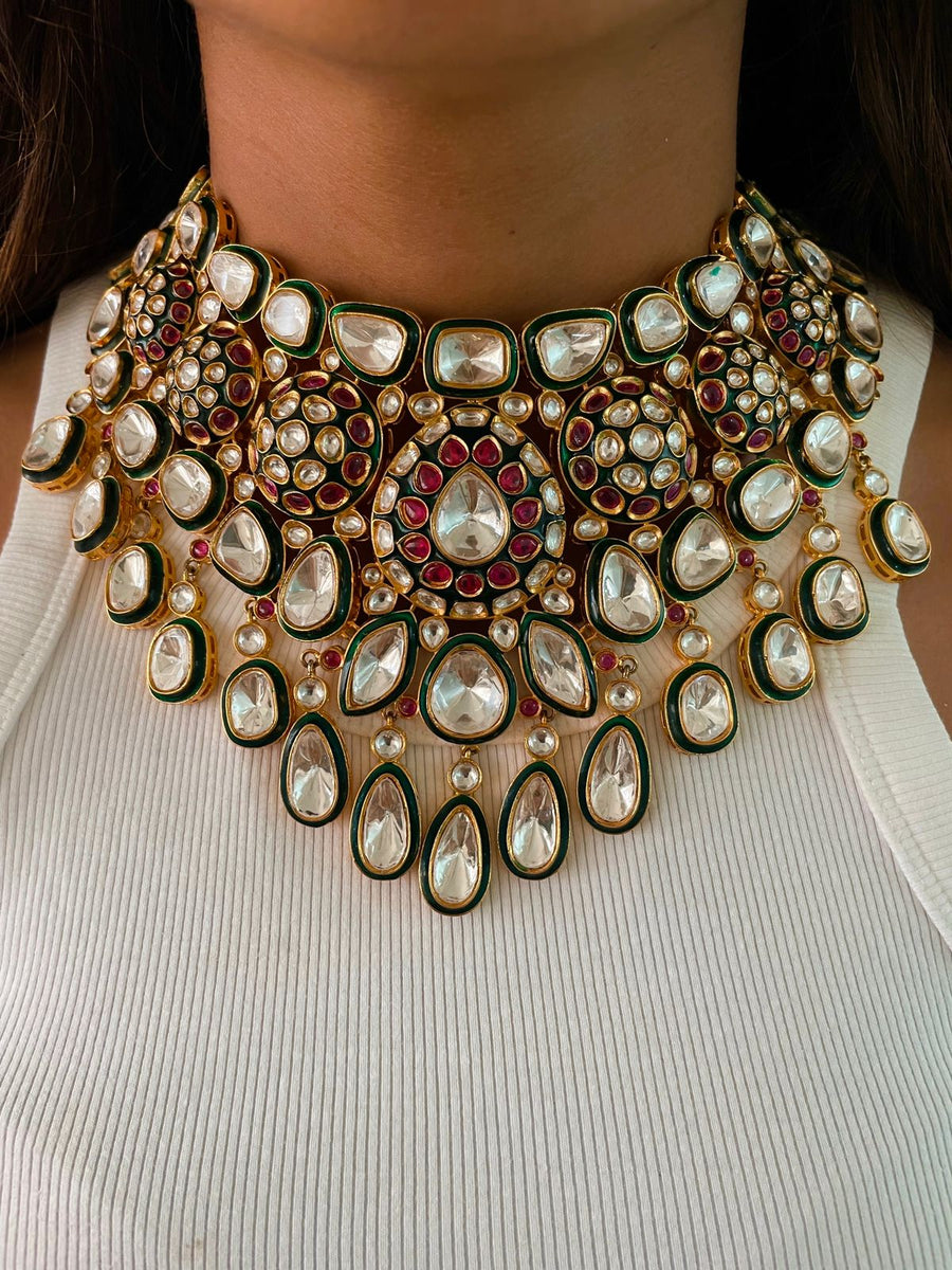 Maharani Premila Kundan Statement Necklace Set (Necklace, Earrings & Mang Tika)