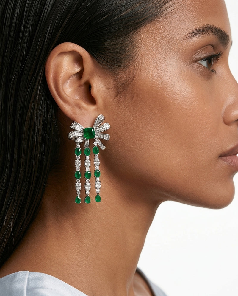 Prisha Emerald Zircon Bow Multi Layered Necklace Set — worn on model — Prerto