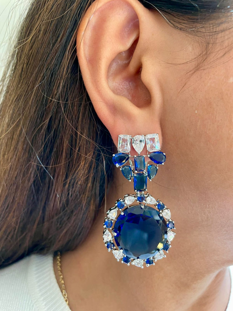 Ramona Sapphire Diamond Statement Necklace Set — worn on model — Prerto