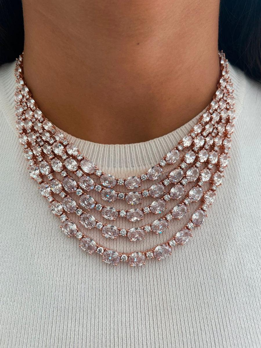 Rose Gold Diamond Celine Necklace Set (Necklace & Earrings)