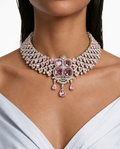 Flossie Pink Floral Diamond-Like Zircon Choker Necklace Set – Necklace & Earrings